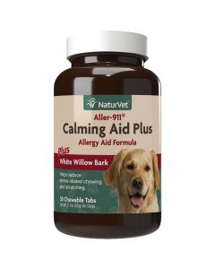 NaturVet Aller-911 Calming Aid Plus Allergy Aid Formula + White Willow Bark for Dogs [30 Tablets]