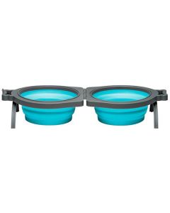 Loving Pets Bella Roma Travel Bowl Double Diner Blue [Small]