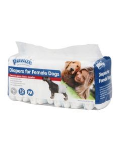 Pawise Disposable Diapers For Female Dogs 12pk, 8-14lbs -Medium
