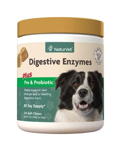NaturVet Digestive Enzymes Plus Pre & Probiotic [120 Soft Chews]