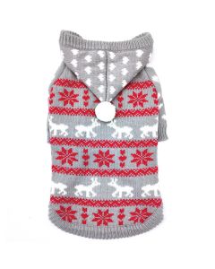 Doggie-Q Hooded Sweater Patterned Grey & Red