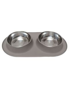 Messy Mutts Double Silicone Feeder Grey Large